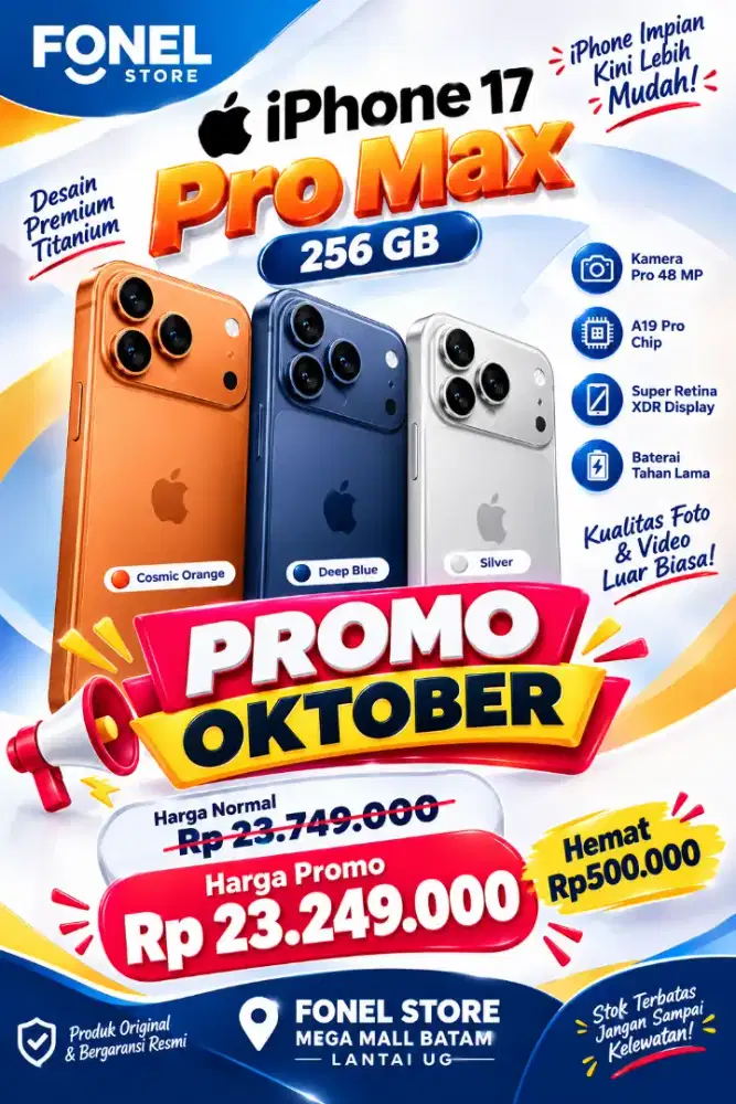 iPhone 17 Pro Max Promo Oktober| FONEL Store MegaMallBatam