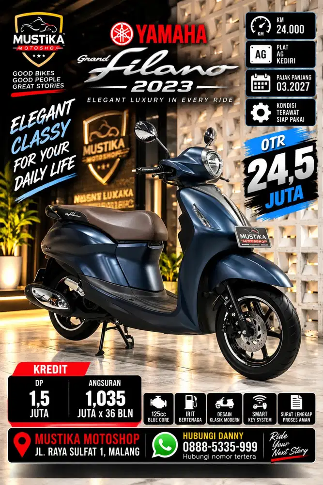 Yamaha Grand Filano Lux 2023. Km 24rb. DANNY Mustika Sulfat