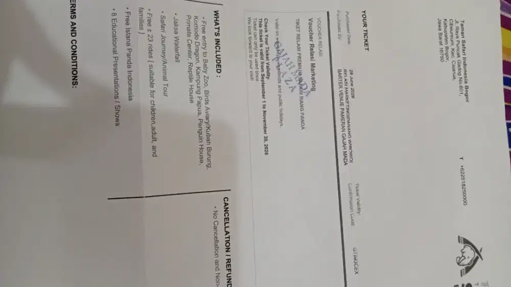 DI JUAL CEPAT  TIKET TAMAN SAFARI BOGOR (SAFARI SIANG + ISTANA PANDA)