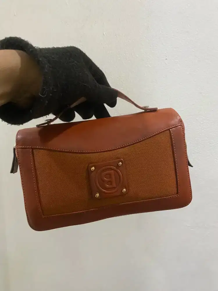 Handbag bally brown kamvas mix leather vintage double zipper