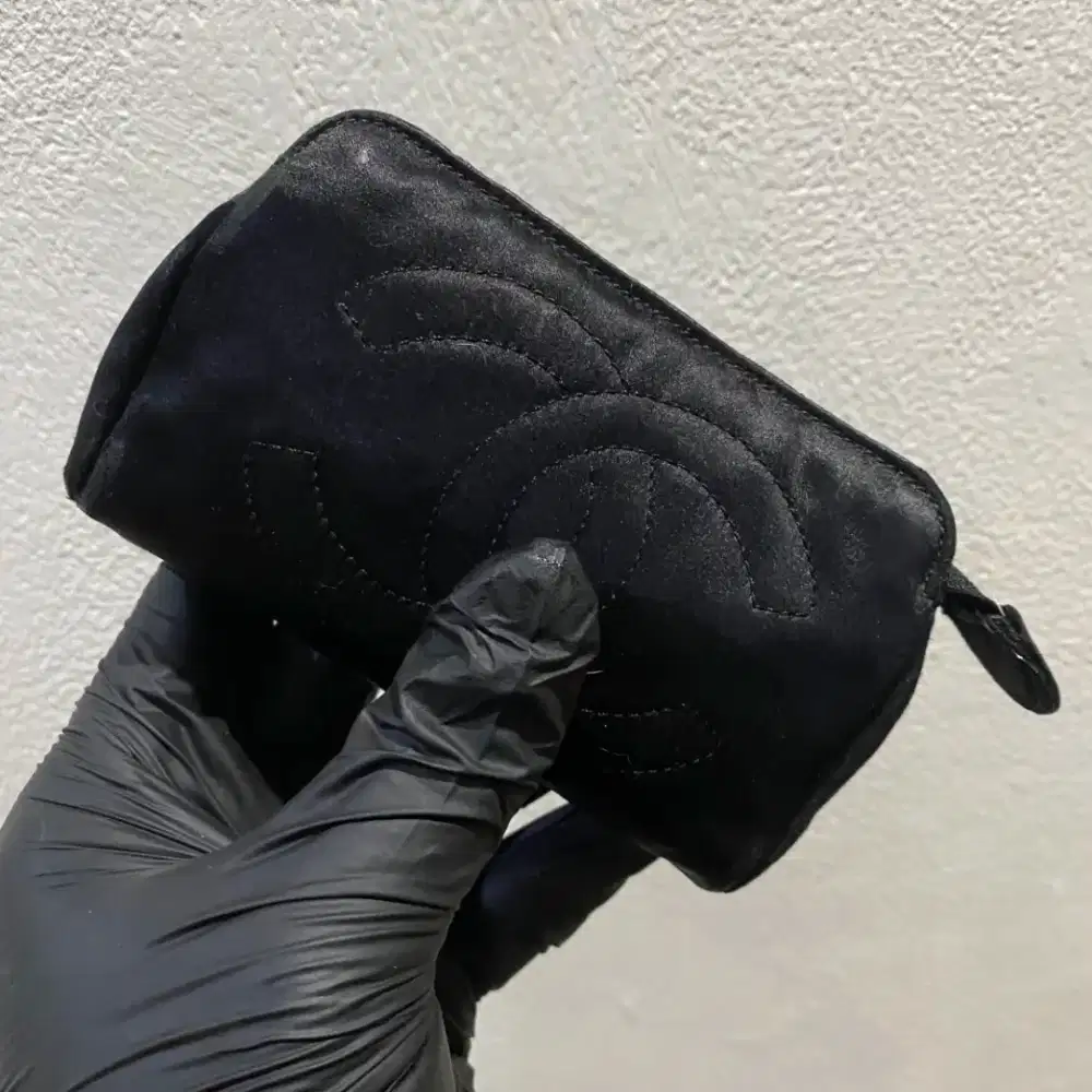 Mini pouch wallet chanel black satin vintage koin origina net pricel