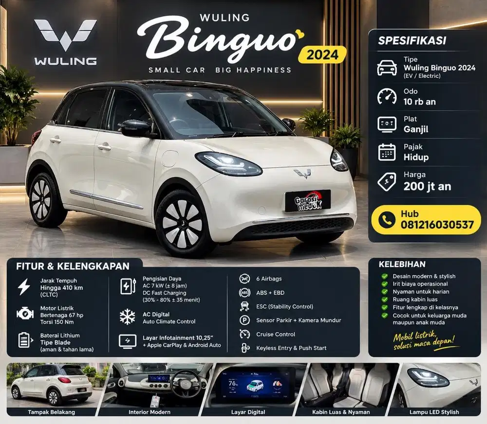 Wuling Binguo EV Listrik Long Range 2024 Antik Low KM Murah Bekas Top