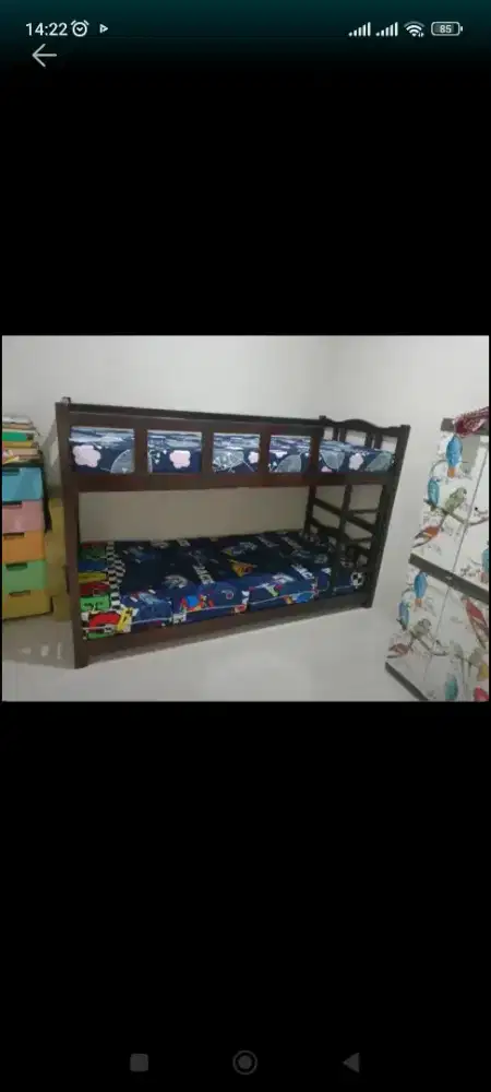 Ranjang kasur tingkat kayu Mahoni