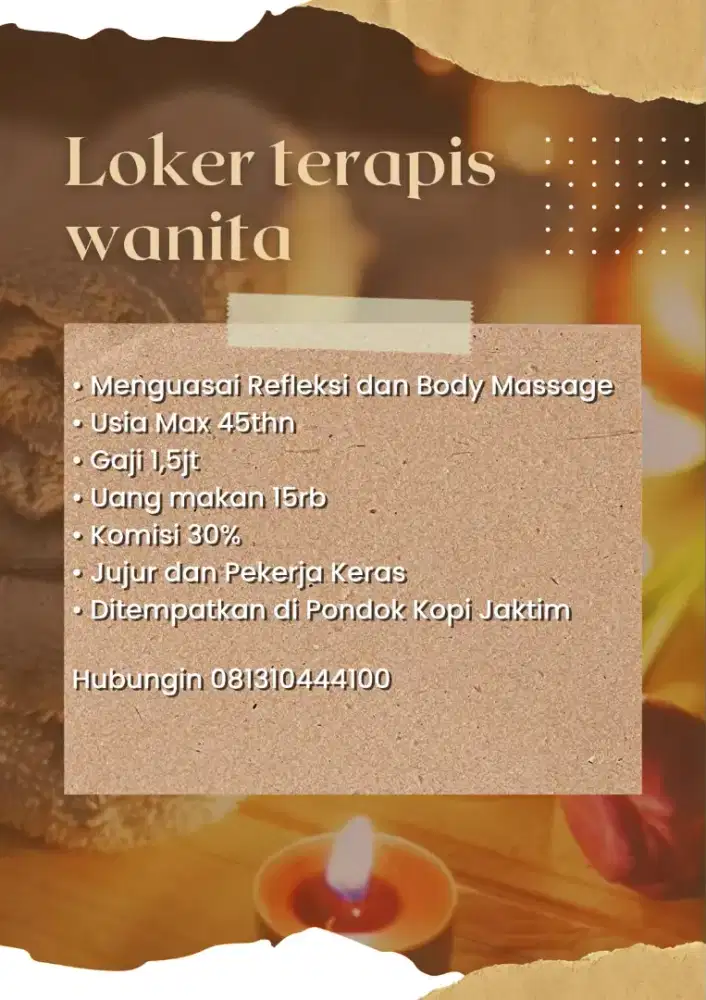 Dibutuhkan therapist wanita