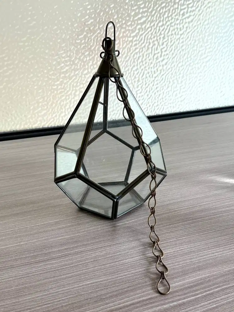 Terarium Kaca Gantung Brass Vintage / Lentera Lilin Estetik