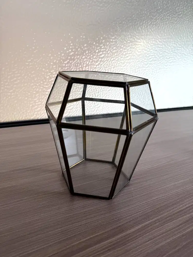 Terarium Kaca Meja Geometri Brass Vintage / Tempat Lilin