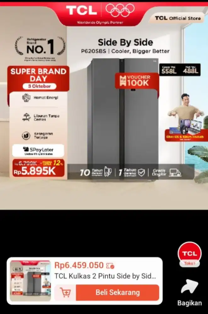 TCL KULKAS 2 PINTU SIDE BY SIDE