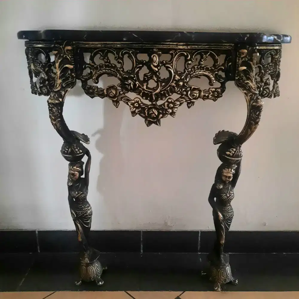 Satu Set Mewah Meja Konsol Marmer Hitam + Cermin Klasik [Rare Item]