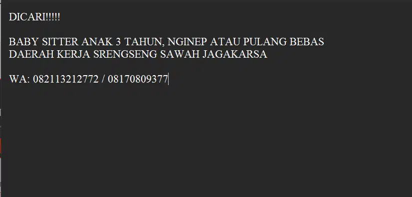 Dibutuhkan segera baby sitter