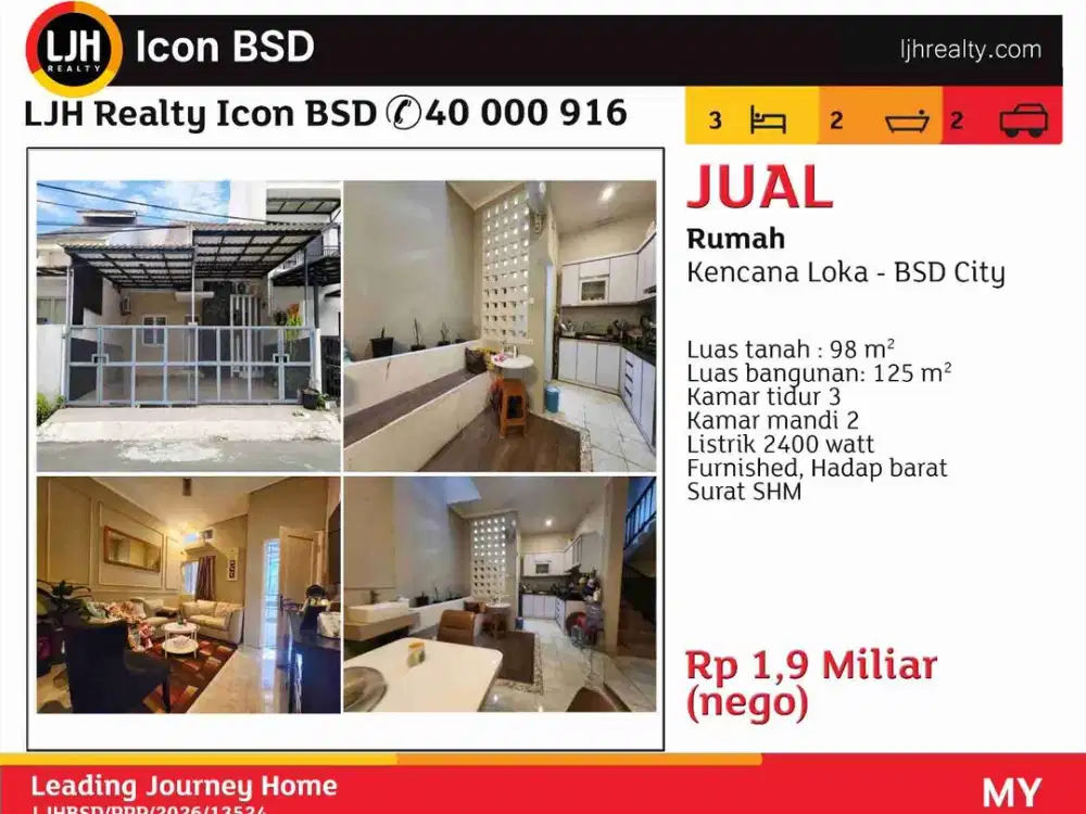 Dijual Rumah Hunian Kencana Loka BSD City