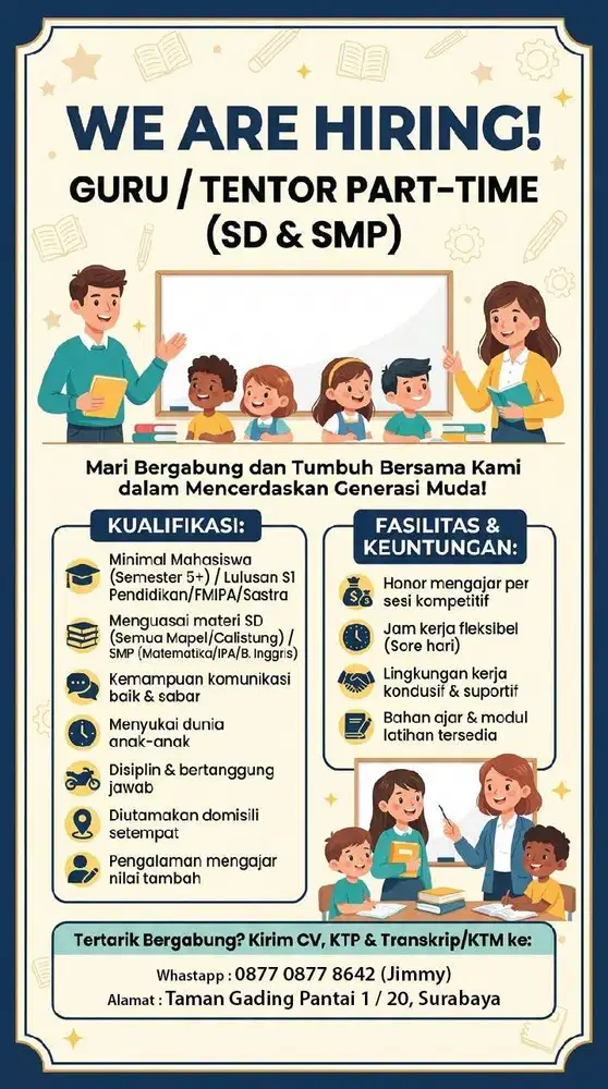 LOWONGAN KERJA GURU / TENTOR PART-TIME (SD & SMP)