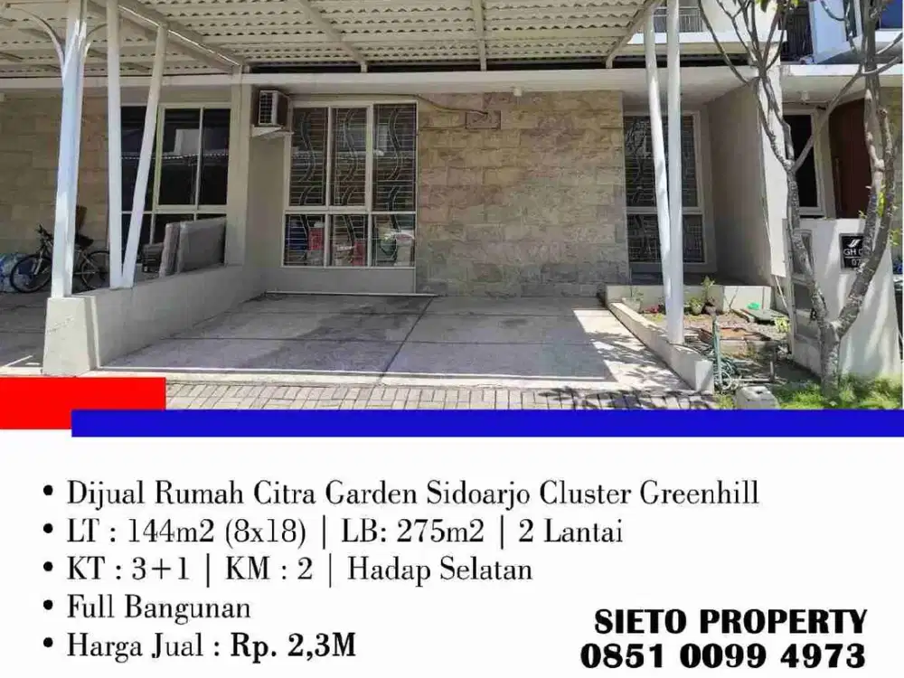 Dijual Rumah Citra Garden Sidoarjo Cluster Greenhill