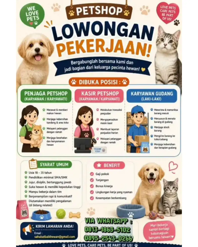 LOWONGAN PEKERJAAN KASIR, GUDANG DAN PENJAGA TOKO