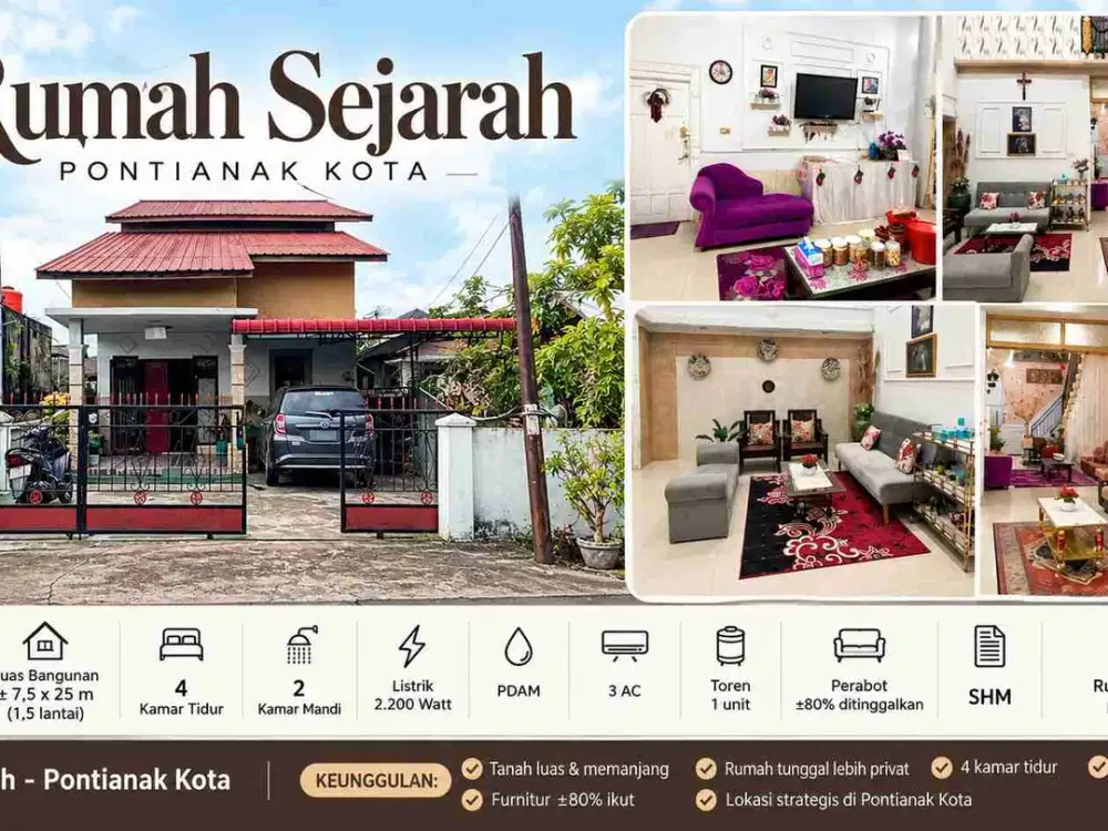 Rumah 1,5 Lantai Tanah Luas di Pontianak Kota – 4 Kamar Tidur