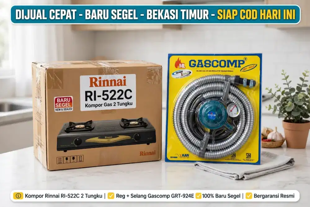 Kompor gas Rinnai RI-522C + selang regulator Gascomp GRT-924 E