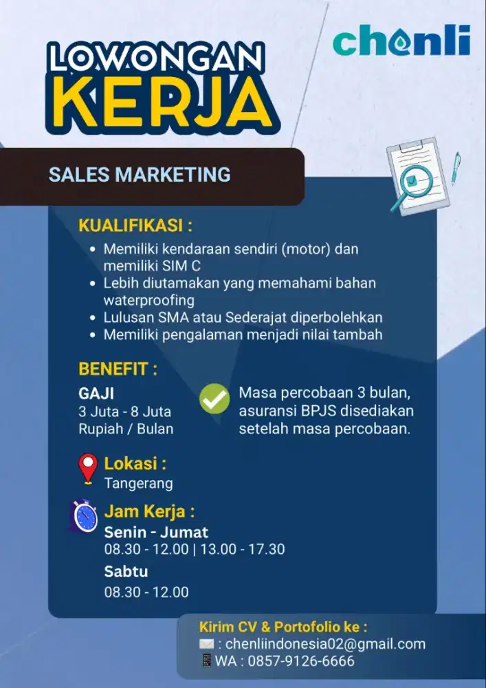 Dibuka lowongan sales marketing , admin