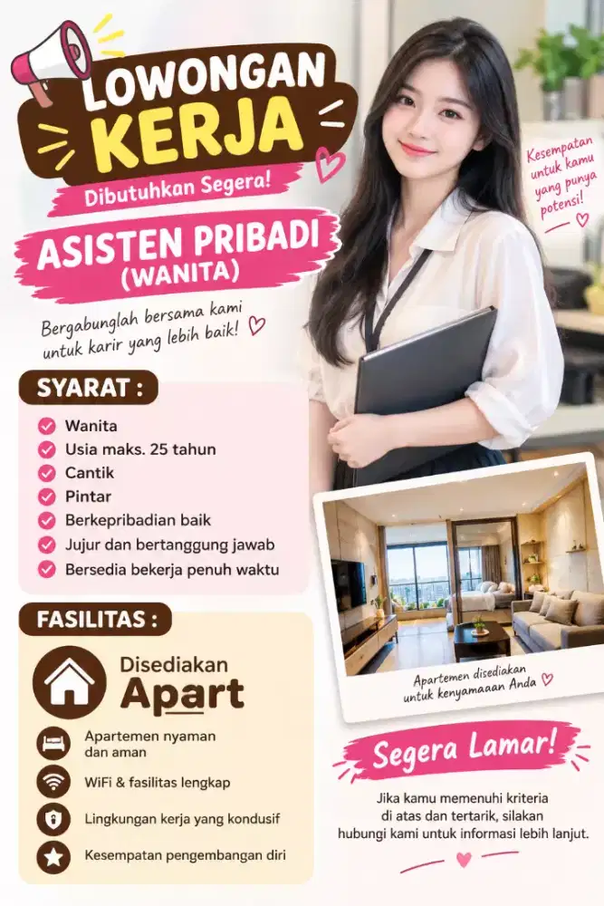 Dibutuhkan Asisten Pribadi Wanita