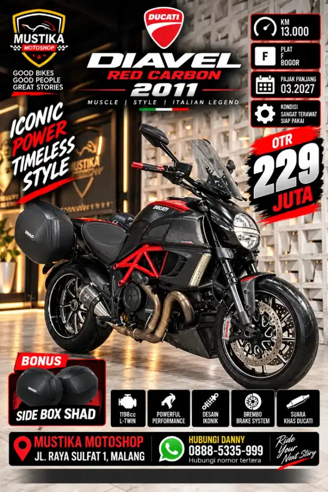 Ducati Diavel Red Cabon 1198cc 2011. Km 13rb. Istimewa. DANNY Mustika