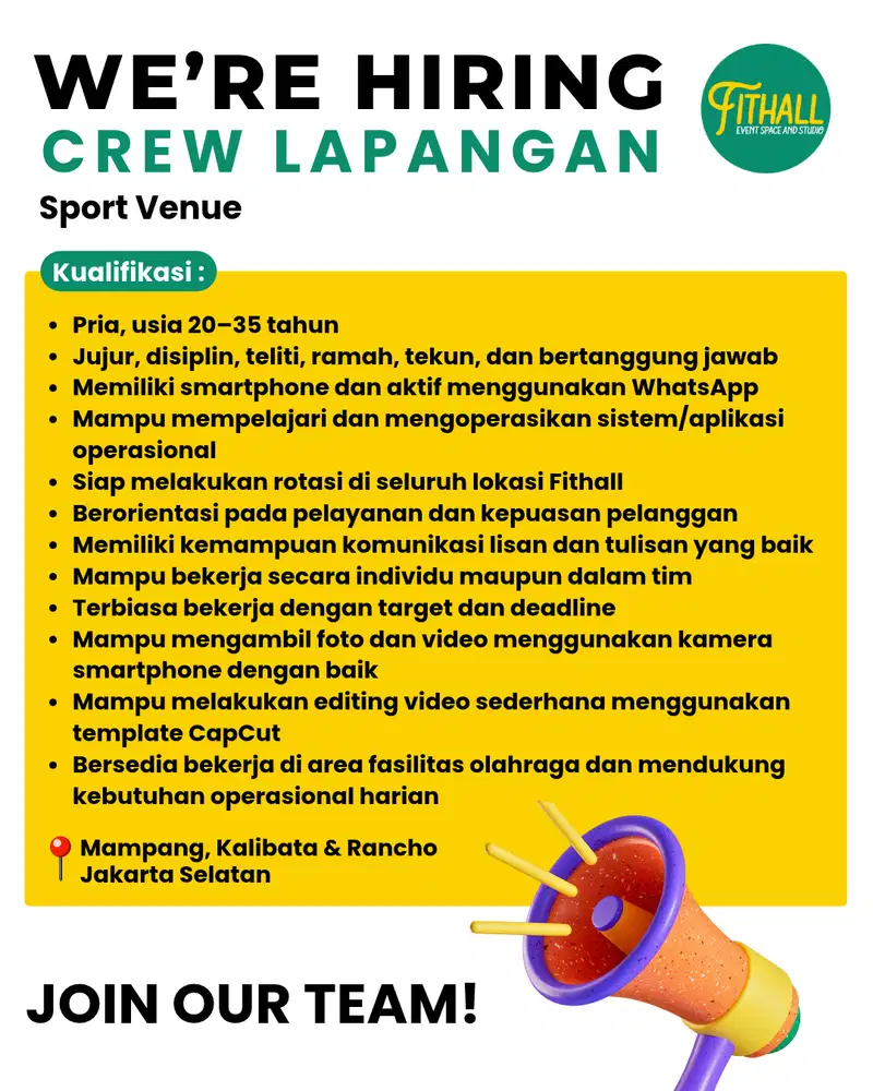 LOWONGAN KERJA CREW F&B & SPORT AREA