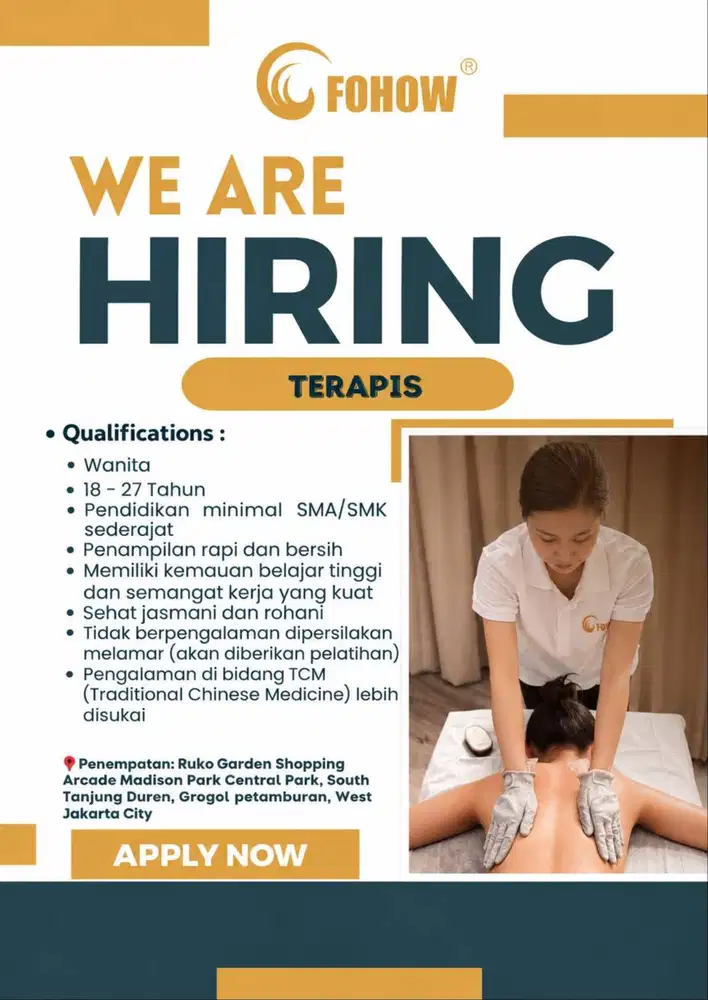 LOWONGAN KERJA TERAPIST ( TRADITIONAL CHINESE MEDICINE )