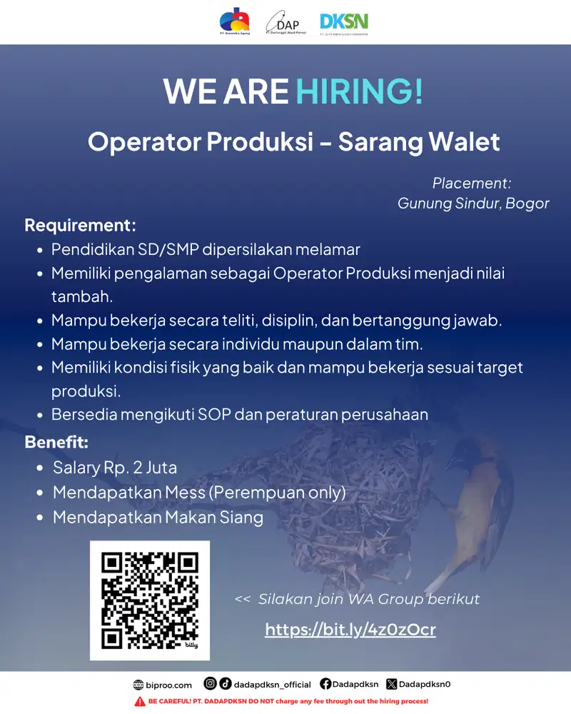 Operator Produksi (Sarang Walet)