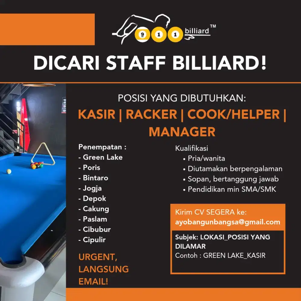 Lowongan Kasir / Racker / Cook/Helper / Manager