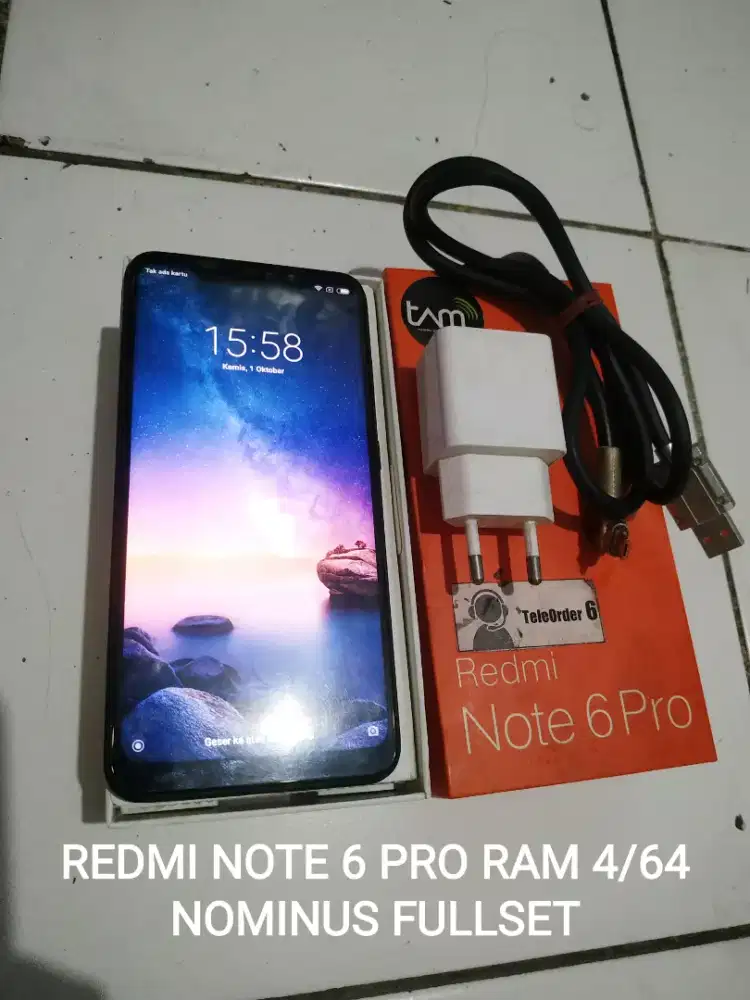 Redmi note 6 pro ram 4/64 nominus fullset dus carger kabel cod bintara