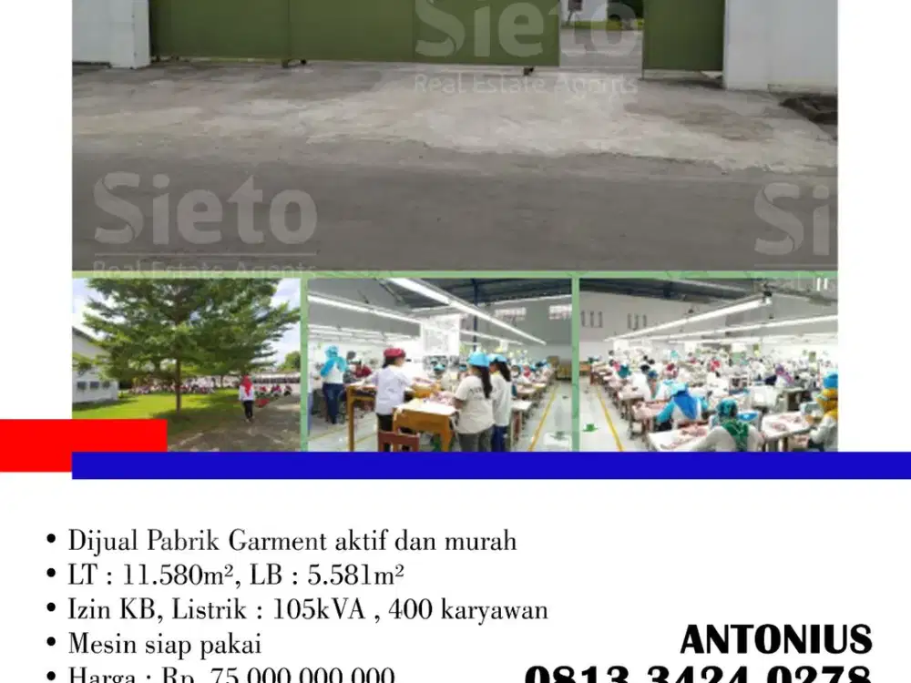 Dijual Pabrik Garment aktif dan murah