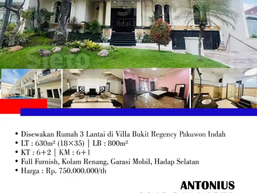 Disewakan Rumah 3 Lantai di Villa Bukit Regency Pakuwon Indah
