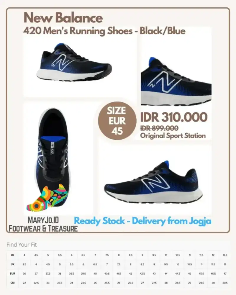 New Balance 420 Men's Running Shoes - Black : Size 45