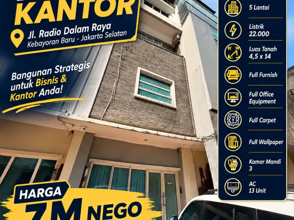 Dijual Ruko Kantor 5 Lantai Radio Dalam Kebayoran Baru Jakarta Selatan SHM 7 M Nego
