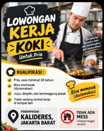 INFO LOKER KOKI & KASIR/WAITERS KALIDERES