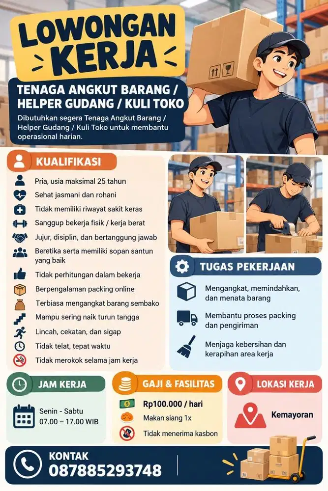 Tenaga Angkut Barang / Kuli Toko / Helper Gudang