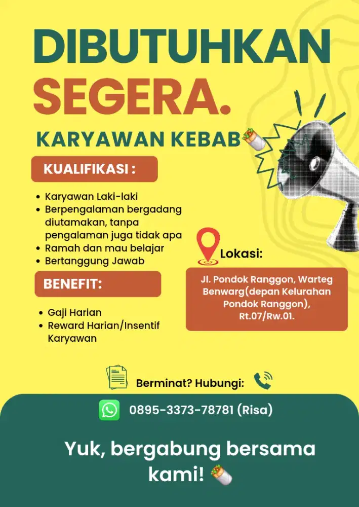 Dibutuhkan segera! Karyawan kebab