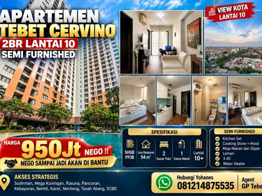 Apartemen Cervino Tebet 2 BR 54 m² Semi Furnished