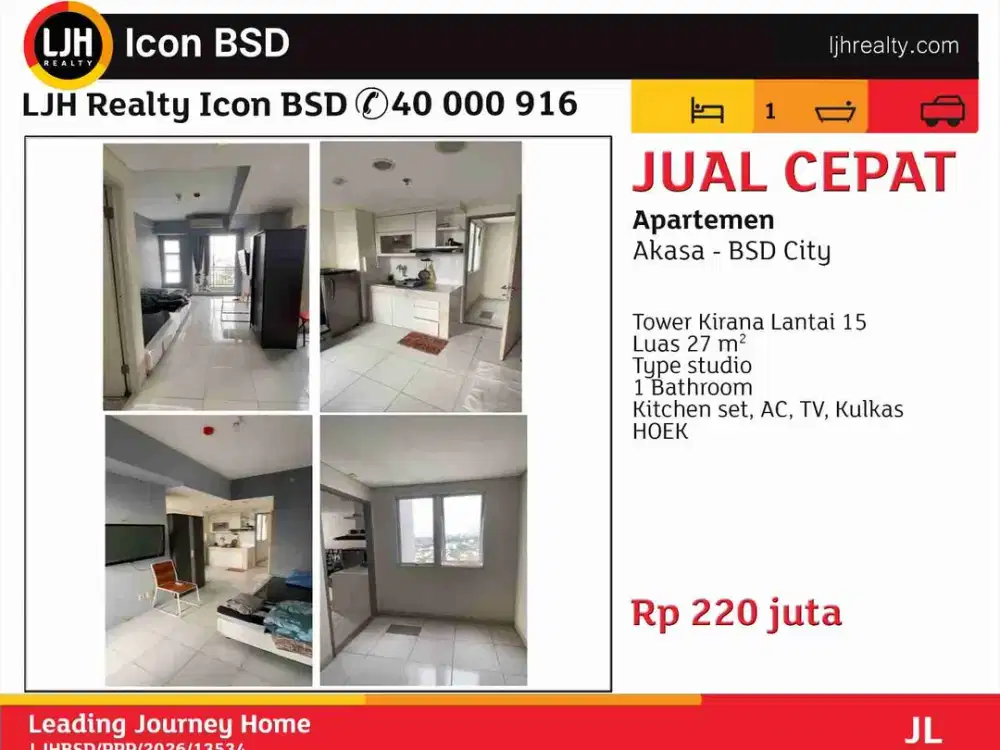 Di Jual Cepat!!! Apartemen Akasa BSD City