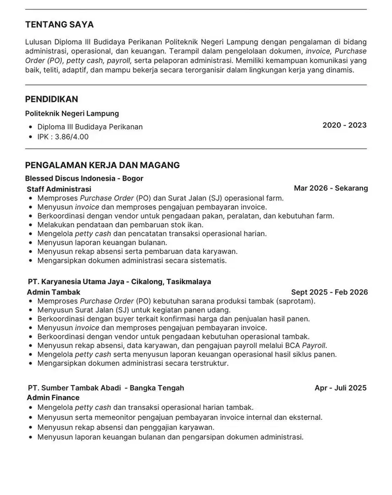 Pencari Kerja - Staff Administrasi Pengalaman/Fresh Graduate