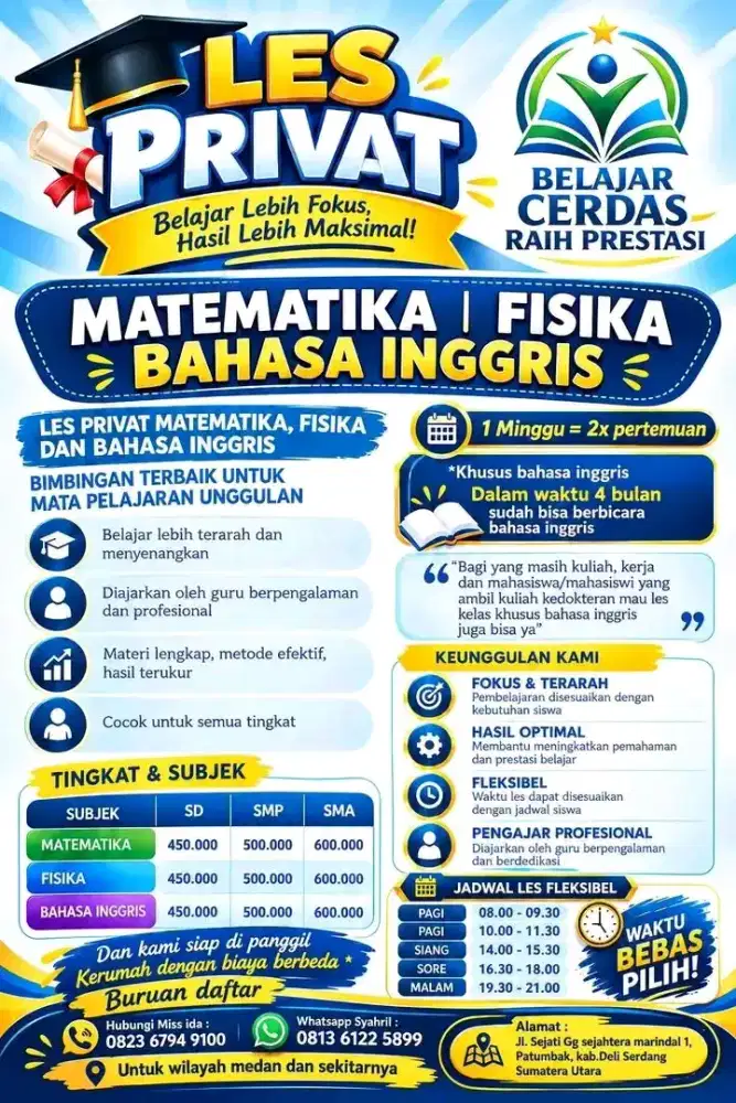 Les privat matematika fisika bahasa Inggris