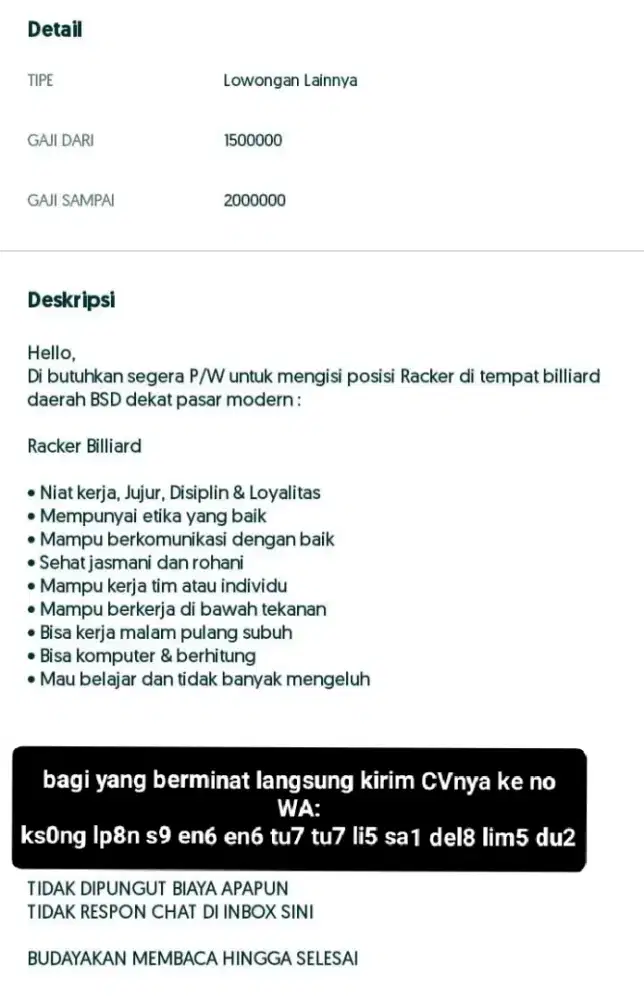 Lowongan racker billiard