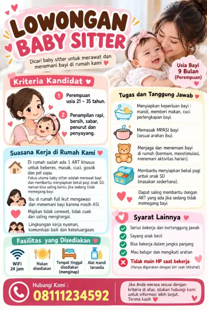 Dicari ART Baby Sitter