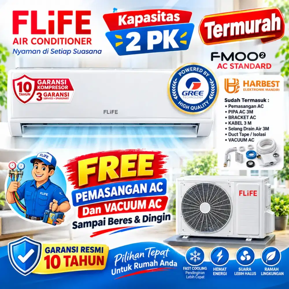 FREE PASANG! FLIFE AC By Gree Split 2 PK SmartCleaner GOLDFIN FMO18MOO