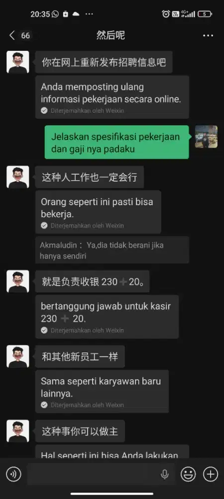 Dicari perempuan untuk bekerja di kantin mess China sebagai kasir