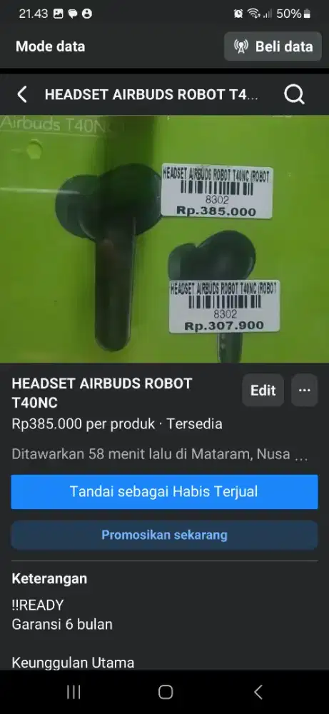 HEADSET AIRBUDS ROBOT T40NC