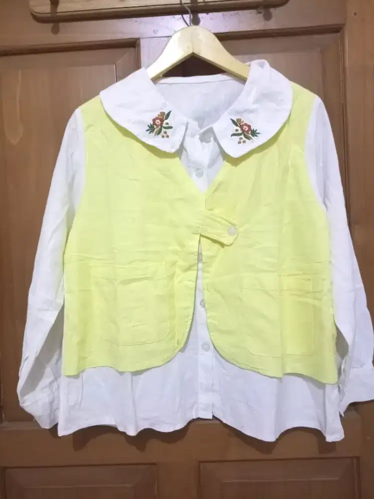 Sale blouse wanita putih mix butter yellow cantik bahan tebal