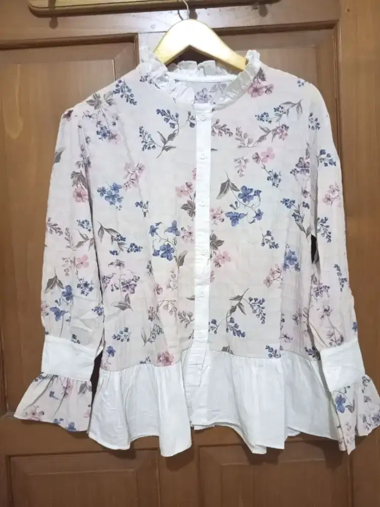 Sale blouse putih pink bunga baju wanita cantik murah aja