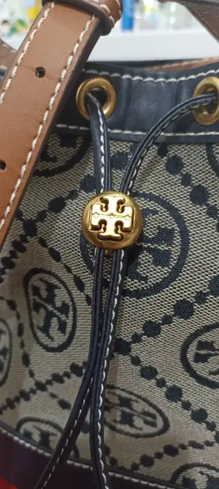 JUAL MURAH Tas Tory Burch T Monogram Jacquard Bucket Navy Authentic