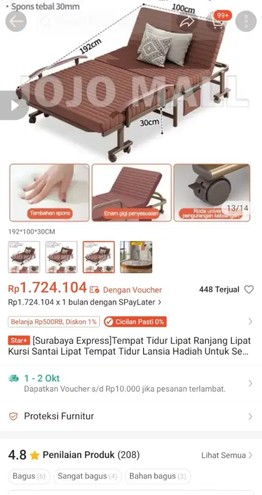 DIJUAL tempat tidur lipat jarang, masih mulus