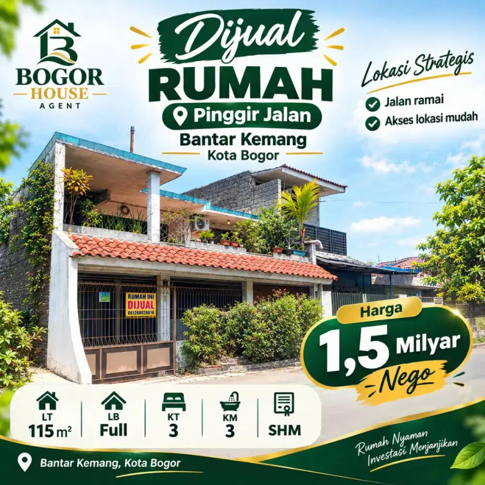 Dijual Rumah Pinggir Jln Raya Bantar Kemang Bogor