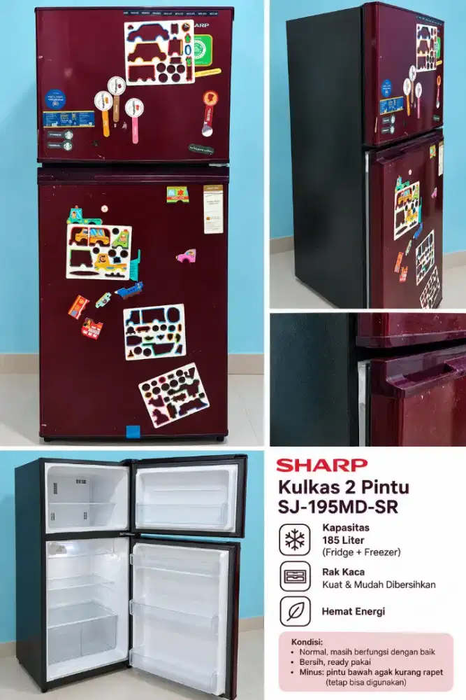 Dijual Kulkas Sharp 2 Pintu - Second - SJ-195MD-SR