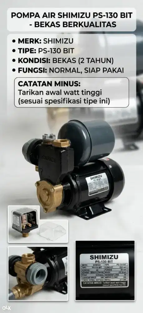 ​Dijuall Murah: Pompa Air Shimizu PS-130 BIT (Bekas/Normal)